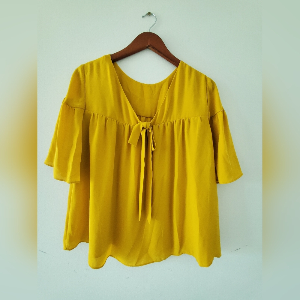 Ann Taylor Mustard Yellow Blouse with Bow Accent